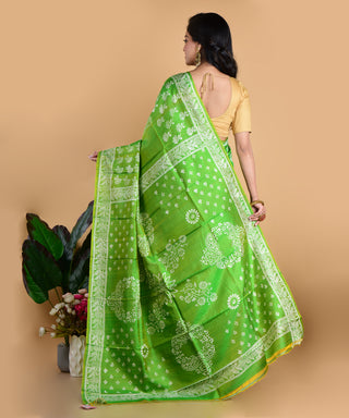 Resham Shilpi Elegant Pistachio Green Block Printed Silk Saree