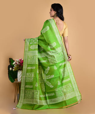 Resham Shilpi Olive Silk Block Printed Saree