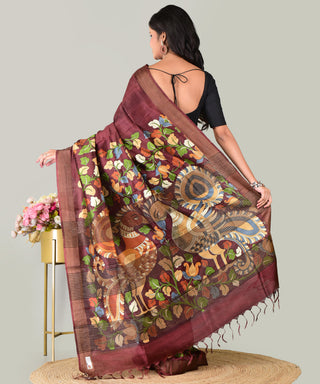 Resham Shilpi Exclusive Block Printed Mulberry Silk Saree  With Zari Border– Luxury Handcrafted Tradition