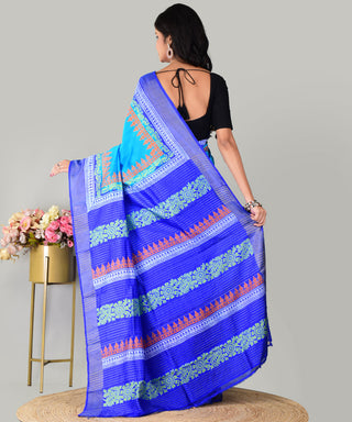 Resham Shilpi Exclusive Hand Block Printed Mulberry Silk Saree with Zari Border | Traditional Indian Silk Saree for Festive & Wedding Wear