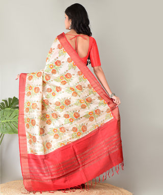 Resham Shilpi Exclusive Block Printed Mulberry Silk Saree With Zari Border – Luxury Handcrafted Tradition