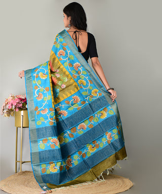 Resham Shilpi Exclusive Hand-Painted Tussar Silk Saree with Traditional Kalamkari Design