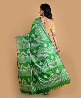 Resham Shilpi Elegant Russian Green Silk Block Printed Saree