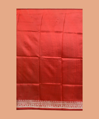 Resham Shilpi Rose Red Silk Block Printed Saree