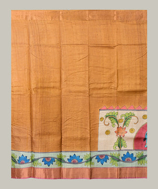 Resham Shilpi Exclusive Hand-Painted Tussar Silk Saree with Traditional Kalamkari Design